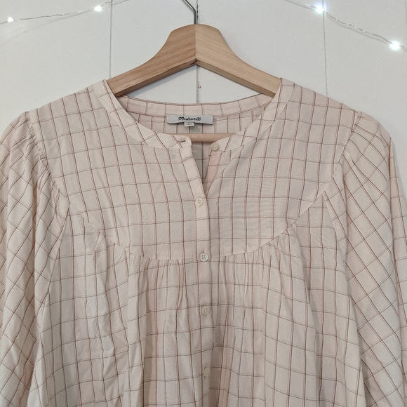NWT Madewell Balloon Sleeve Peasant Top Windowpane - Picture 4 of 8